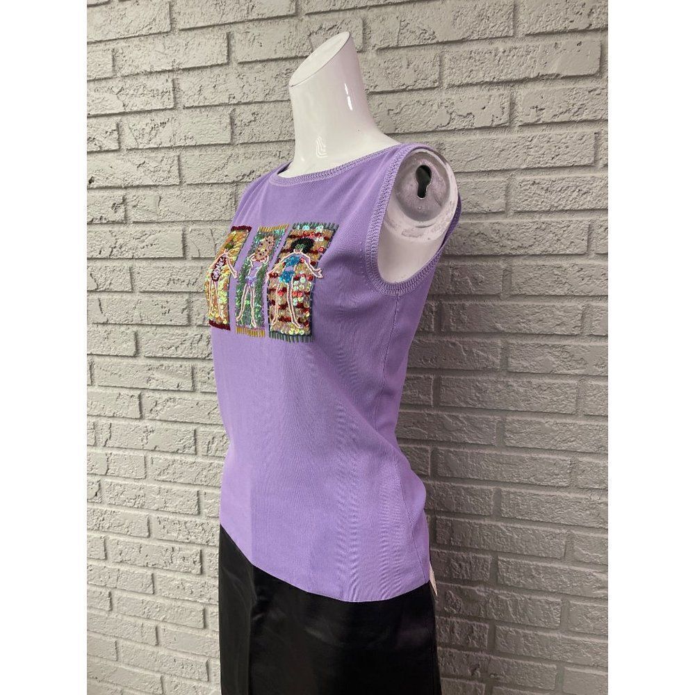 Sweater Works Beaded Sequin Sleeveless Knit Top Size M - Picture 5 of 8